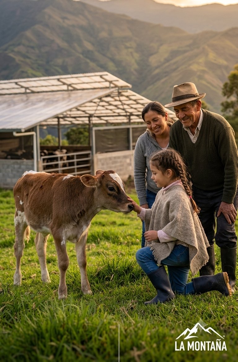 Familia visitando la finca de Ganadería La Montaña